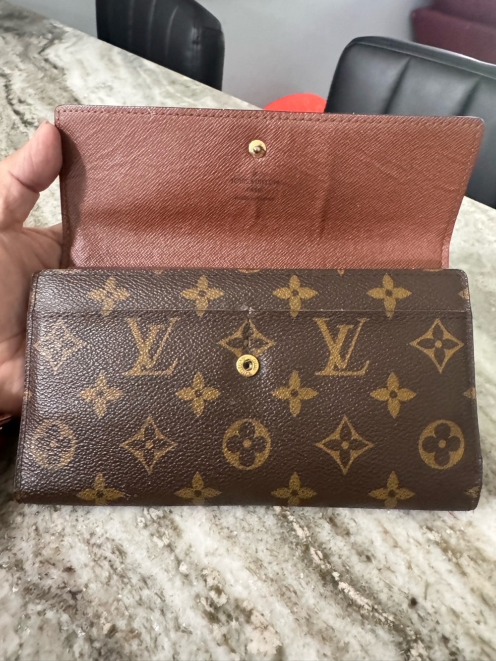 Authentic Louis Vuitton Monogram Canvas Brown & Tan Continental Wallet